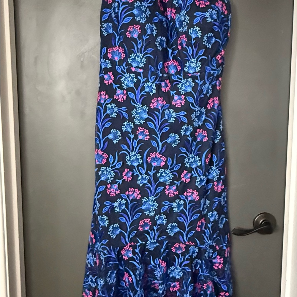 Kensie Navy Dress with Blue & Pink Floral Embroidery